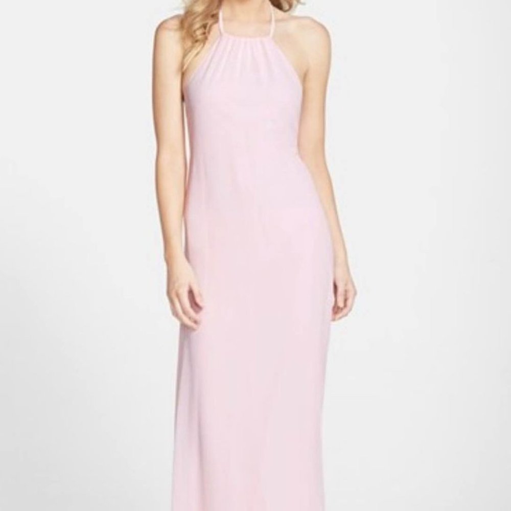 Nouvelle Amsale - Women’s (M) Pink/Blush Flowy Maxi Halter Backless Dress